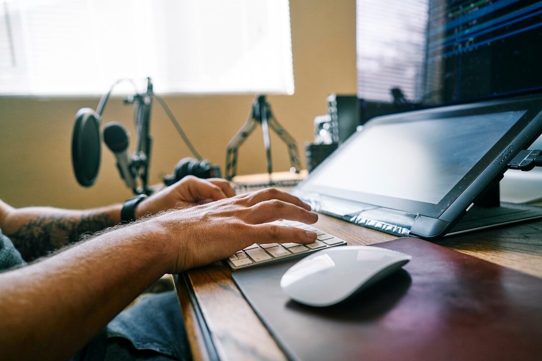Journalist writing news article at desk